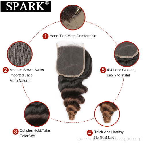 Ombre Peruvian Loose Wave Bundles with Closure 1B/4/30 Spark Remy Hair Extension Human Hair Bundles with Closure Medium Ratio